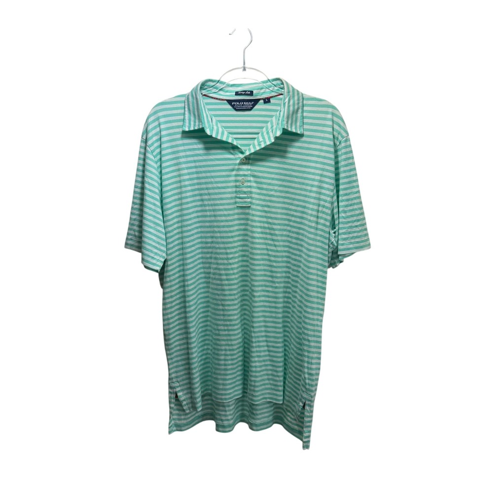 Polo Golf Ralph Lauren Lisle Mens L Mint Green Striped Pima Cotton Polo Shirt